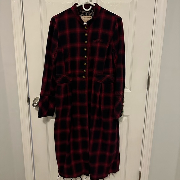 We The Free Red and Black Plaid Long Coat - Picture 4 of 10